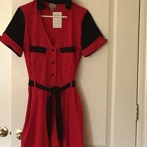 Unique Vintage Red and Black Button-Up Dress
